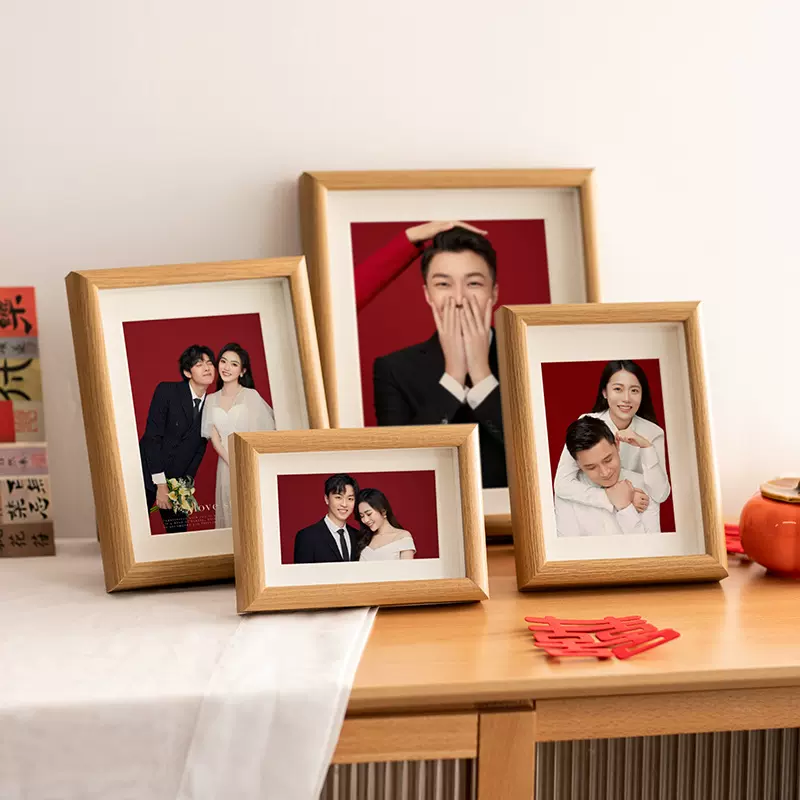 结婚登记证件照木质相框6寸摆台批发创意新中式婚礼结婚照片10 A4