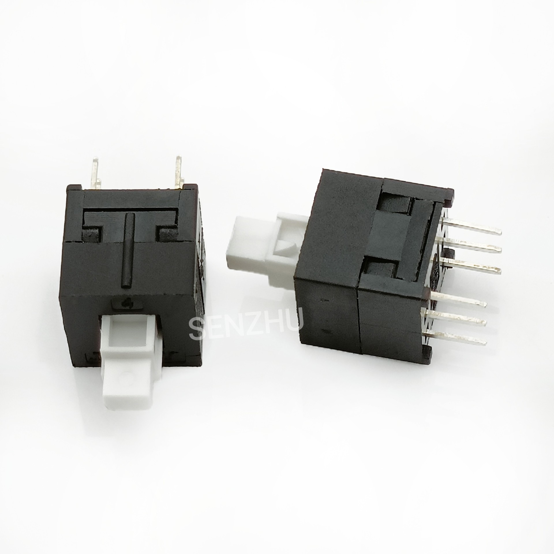 按键六脚开关8.5*8.5MM 白柄黑壳自锁无锁开关 双排6脚按钮开关