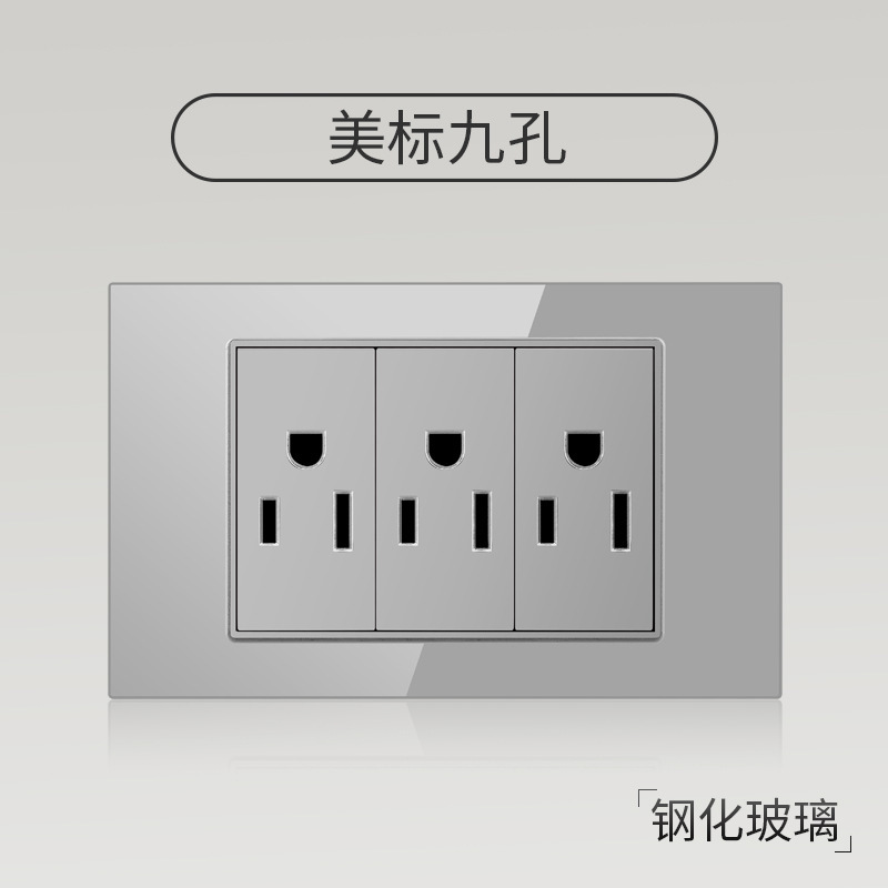 Enchufe de pared con interruptor de vidrio templado gris tipo C estándar americano de 110 V de Taiwán, panel de enchufe de pared con carga rápida de 20 W y atenuación