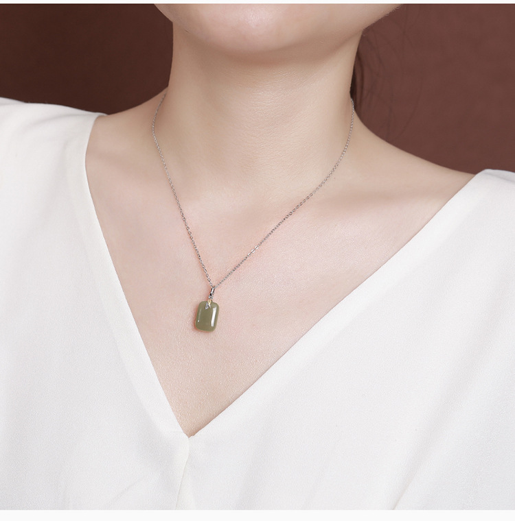 Mặt dây chuyền bạc S925 mạ vàng ngọc bích Hetian tự nhiên hình lá tre phong cách Trung Hoa — Mặt dây chuyền đơn mô hình vàng (không bao gồm dây chuyền) chi tiết 10