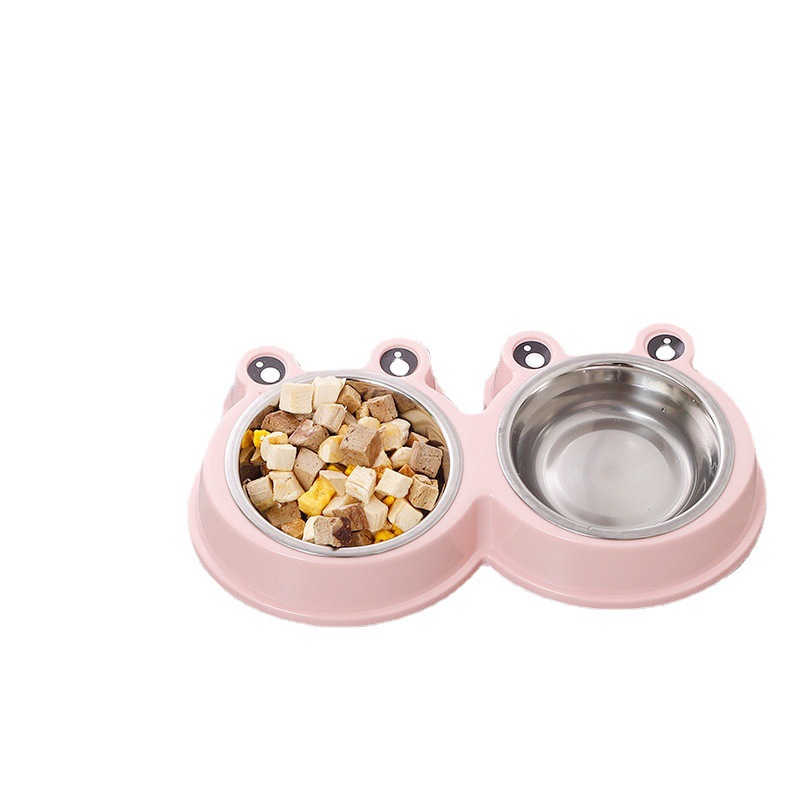 Fabricante personalizado desmontable dos en uno rana doble tazón de acero inoxidable gato tazón de plástico espesado antideslizante tazón de perro tazón de mascotas