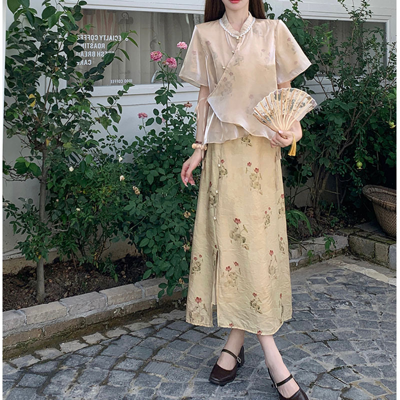 新中式套装裙女广州十三行篙级感气质国风上衣半身裙两件套夏季潮