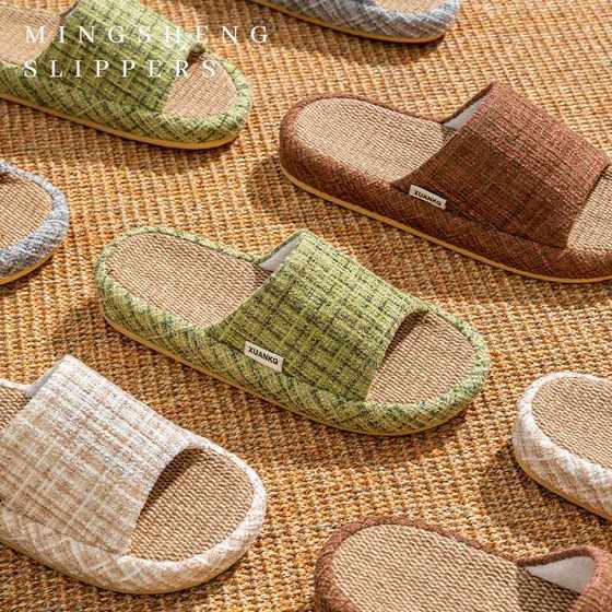 2025 New Home Antibacterial Linen Slippers Women's Summer Indoor Non-slip Thick Bottom Household Sandals and Slippers Men's Four Seasons