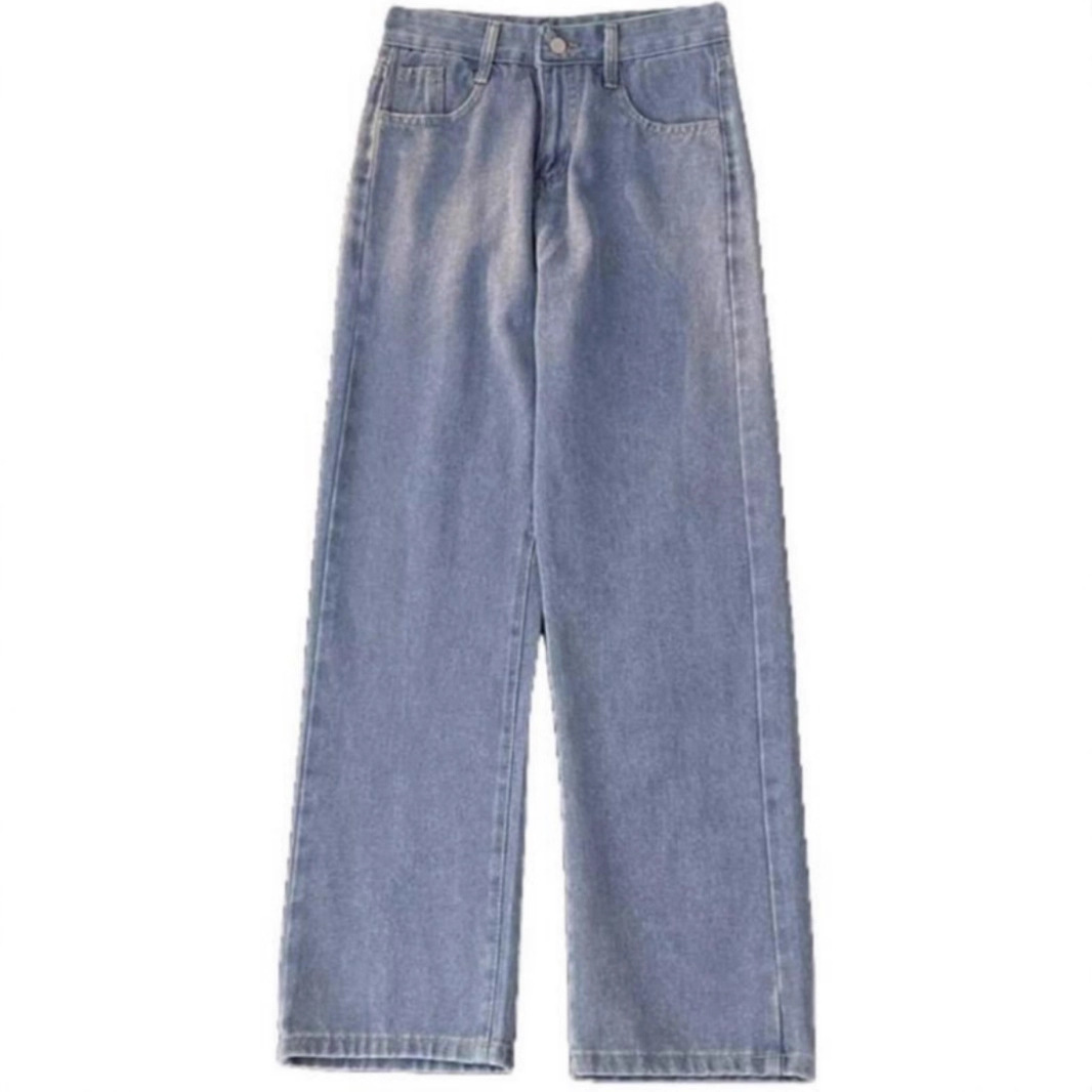 Men's Vintage-Inspired Washed Jeans Streetwear Straight-Leg Pants Drawstring Waist Lightweight Distressed Finish S-5XL_mkmklike.com