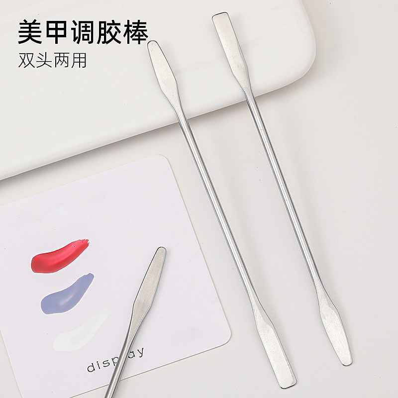 Nail art glue stick stainless steel color stick double head dual-purpose professional color color blooming painted metal tools wholesale
