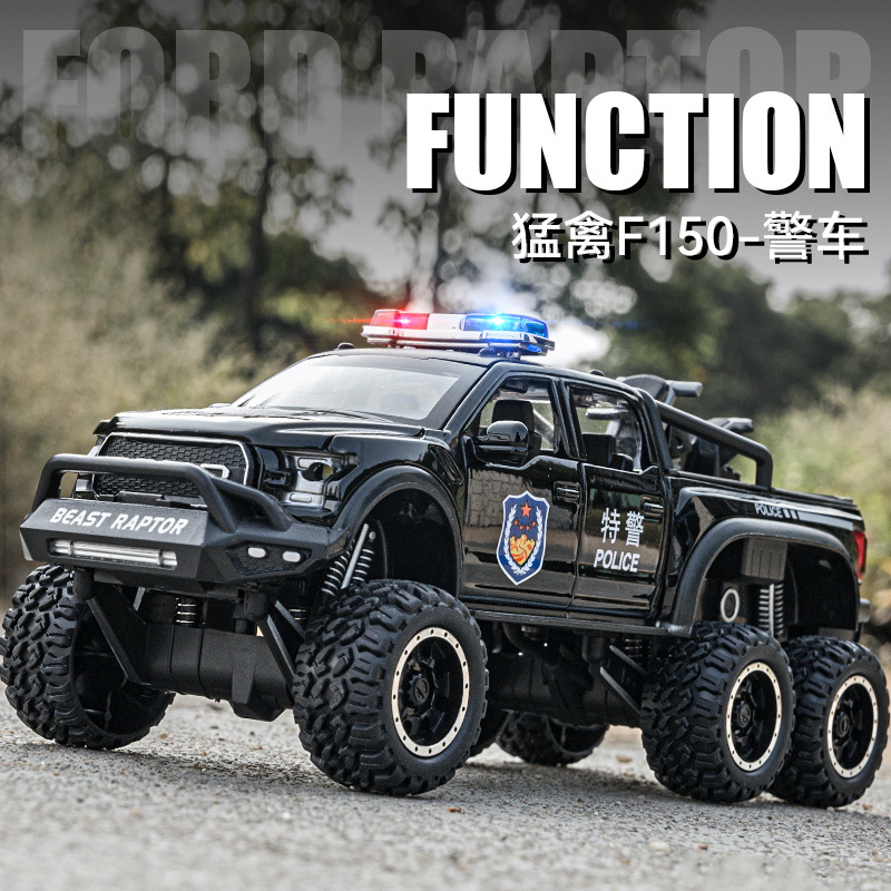 (Open Window Box) 1:28 Scale Realistic Alloy Off-Road Police Car Model Decor with Sound and Light for Children