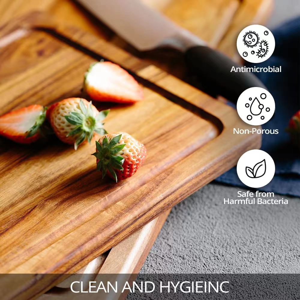 Junta de corte de madera, corte de carne, corte de frutas con mango, tablero de corte de madera sólida, tablero de corte de cocina