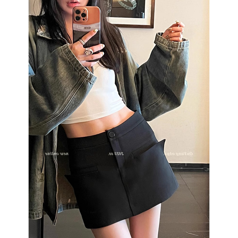 区区欧阳 西装半身裙女秋季新款A字裙辣妹包臀短裙高腰显瘦裙子|undefined