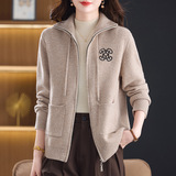 加厚100%羊毛针织时尚开衫女毛衣外套秋冬新款宽松女士上衣年轻款，女装针织衫/毛衣，妃慕昵服饰