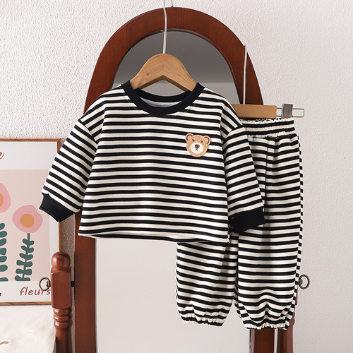 Practical Factory Children's Spring and Autumn Two-Piece Set for Boys and Girls Striped Fashion Home Clothes Autumn New Arrival