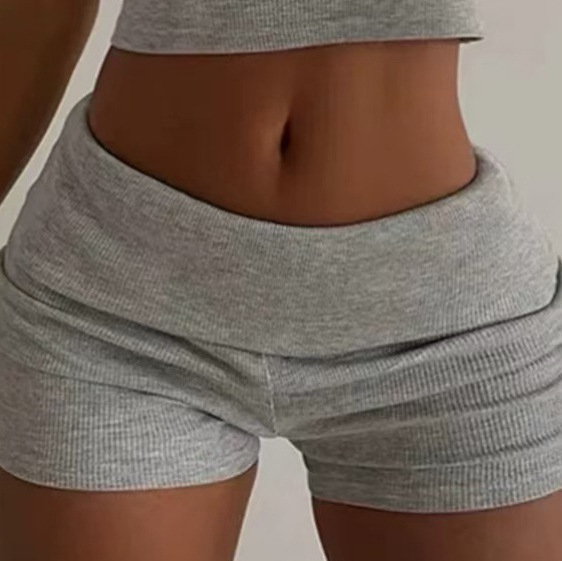 Elastic Ribbed Tight-Fitting Waist-Cinching Design Sports Pants for Women 2025 Summer Running Fitness Casual Yoga Home Shorts