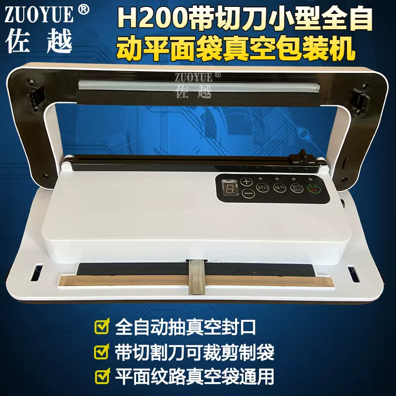 H200带切刀小型全自动平面袋真空包装机 食品光面袋抽真空封口机