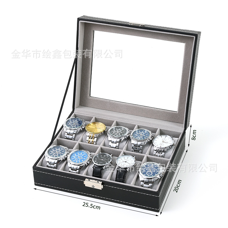 Caja de reloj Venta al por mayor Caja de accesorios de almacenamiento de relojes de alta gama Reloj de cuero spot Caja de exhibición de almacenamiento de ventana transparente