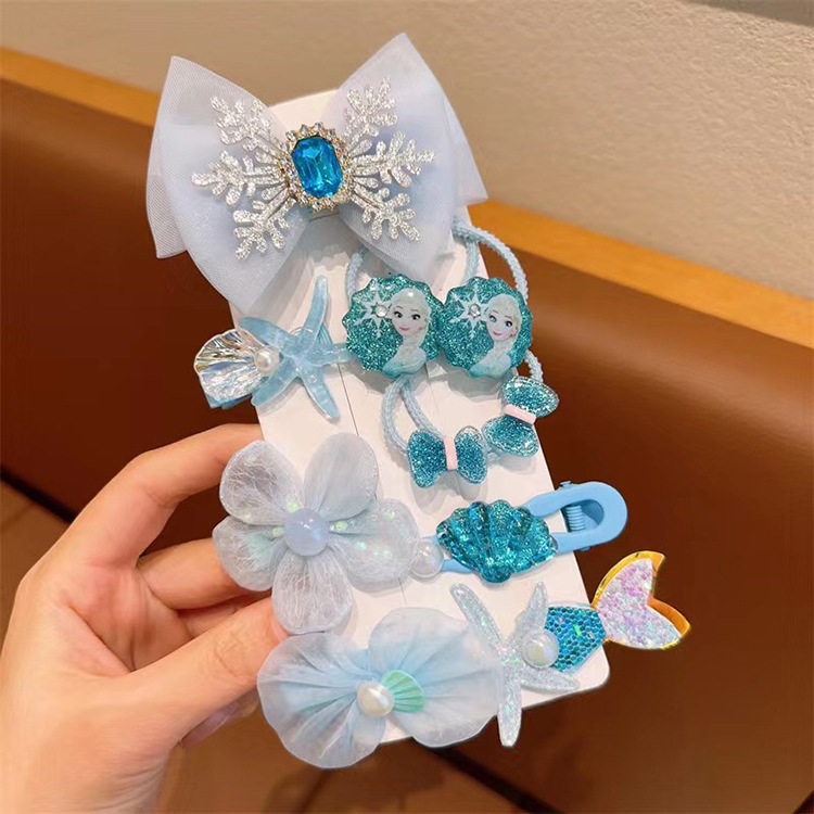 Accesorios para el cabello de sirena para niños hielo y nieve horquilla tocado clip lateral pequeña princesa tocado Super Hada bebé accesorios para el cabello traje pelo
