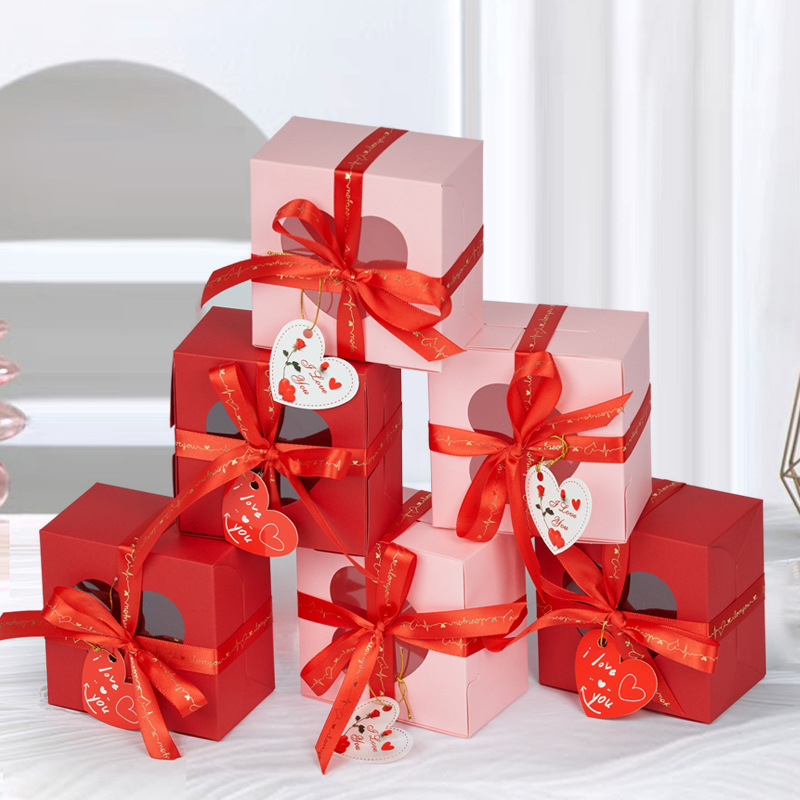 跨境情人节伴手礼礼盒化妆品包装盒纯色开窗彩盒现货母亲节礼物盒
