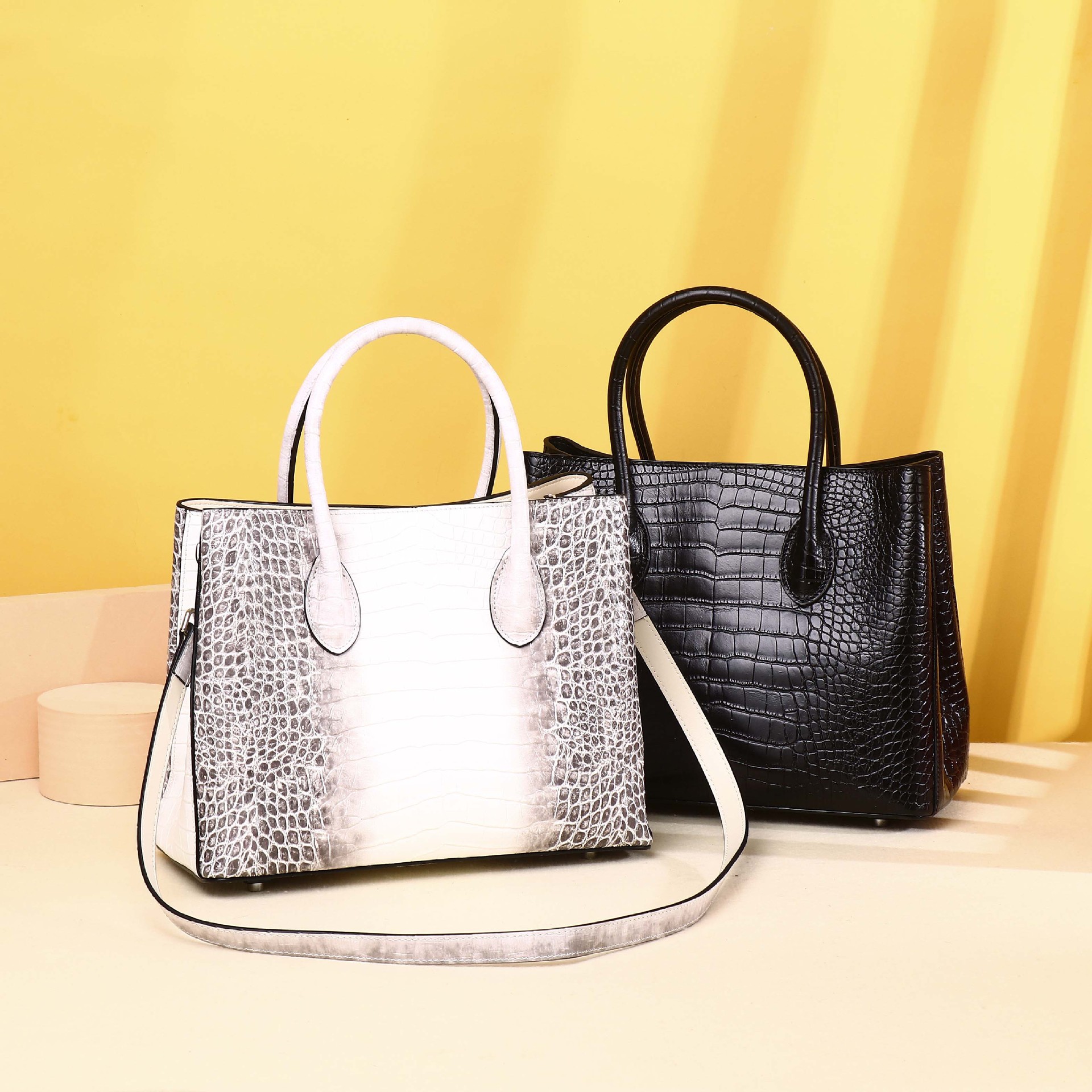 Túi tote da nữ đáy rộng họa tiết cá sấu phong cách sang trọng cổ điển sức chứa lớn đeo vai đeo chéo