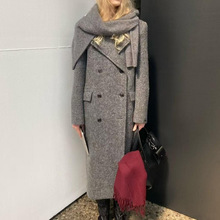 现货 韩国东大门LOND*N FL*T高级感羊毛纯色翻领双排扣毛呢外套