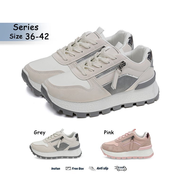 Women's Thick-Soled Zip-Up Sneakers for Petite Individuals, 2026 New Model, Rubber Sole, Color-Blocking Running Shoes, Student Street Style, Forrest Gump Shoes