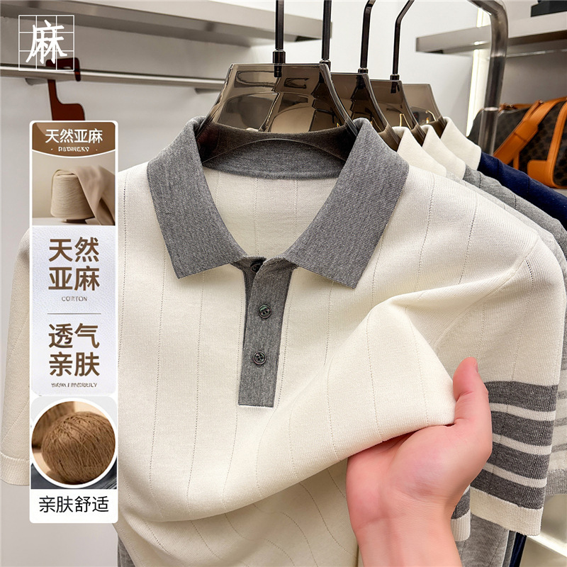Linen Blend Short-Sleeved Men's T-Shirt Summer High-Quality Light Luxury Lapel Light Business Style Skin-Friendly Comfortable Breathable Men's T-Shirt Linen Blend Short-Sleeved Men's T-Shirt Summer High-Quality Light Luxury Lapel Light Business Style Skin-Friendly Comfortable Breathable Men's T-Shirt