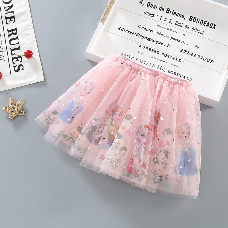 Half-body Sheer Dress 2024 Summer New Children's Puff Dress Girl Princess Dress Stylish Short Skirt