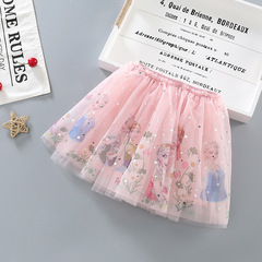 Half-body Sheer Dress 2024 Summer New Children's Puff Dress Girl Princess Dress Stylish Short Skirt