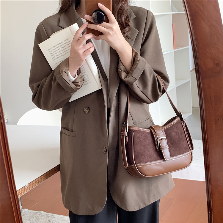 2024 new shoulder splicing autumn winter suede underarm bag fashionable and versatile plush handbag_voghion.com