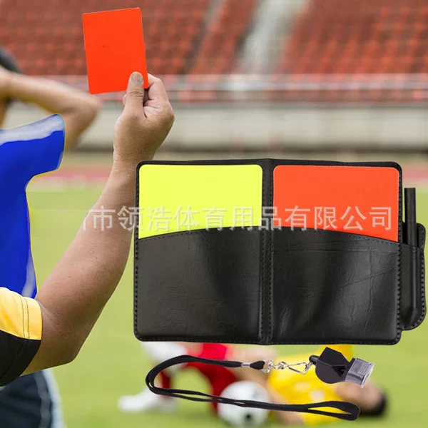 Red and Yellow Card Set for Football Game Referee, Football Referee Equipment with Leather Case and Recording Paper with Whistle and