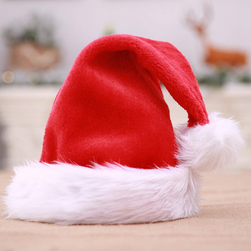 Manufacturer Direct Sales Plush Christmas Hat Christmas Decorations for Adults and Children Large Pom-Pom Christmas Hat