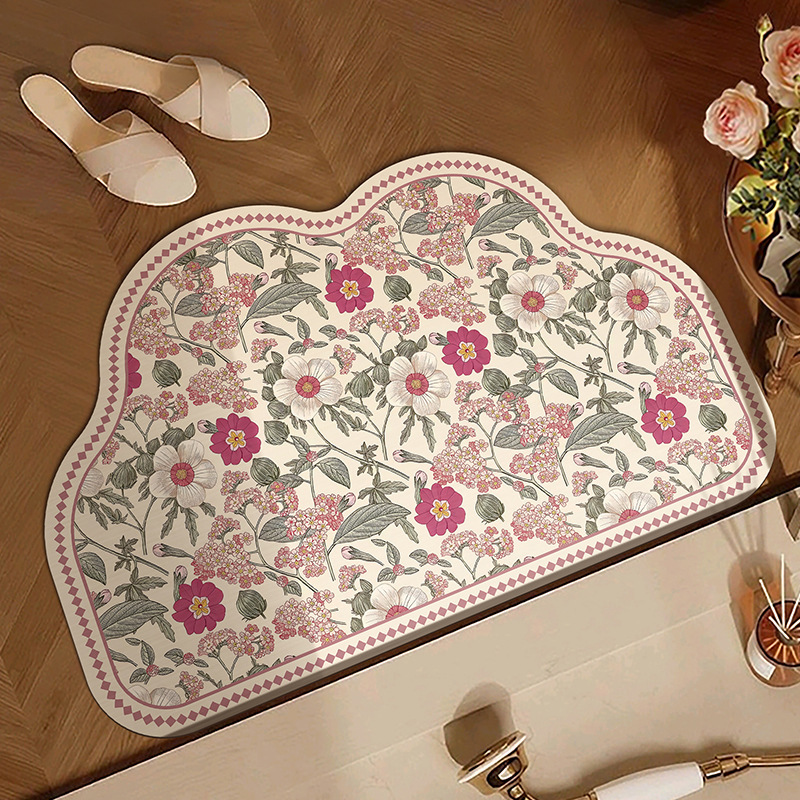 Xiaoxiangfeng Flower Floral Bathroom Bathroom Absorbent Mat Diatom Mud Entrance Mat Door Full Non-Slip Floor Mat