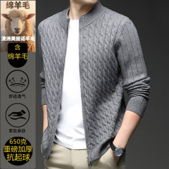 秋季新款拉链领毛衣男650克含羊毛韩系穿搭2025新款男士开衫外套