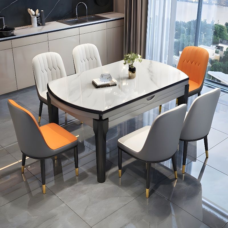 Slate Dining Table and Chair Combination Modern Simple Household Small Apartment Light Luxury Dining Table Variable Round Table Telescopic Solid Wood Dining Table