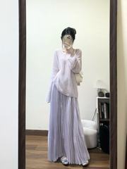 怠惰な馬海毛vネックセーター女性の高級感がゆったりしていて、やせて優しい雰囲気の長袖ニット上着春