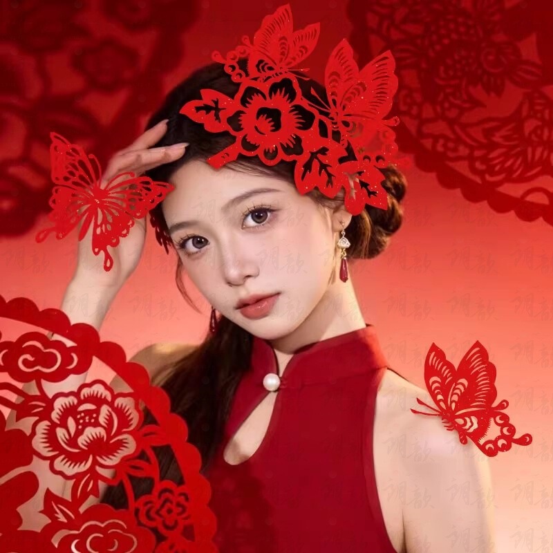Children's New Year Photo Props for Boys and Girls, New Chinese-Style Intangible Cultural Heritage Paper-Cutting, Year of the Horse Decoration, Studio Portrait Art Photos