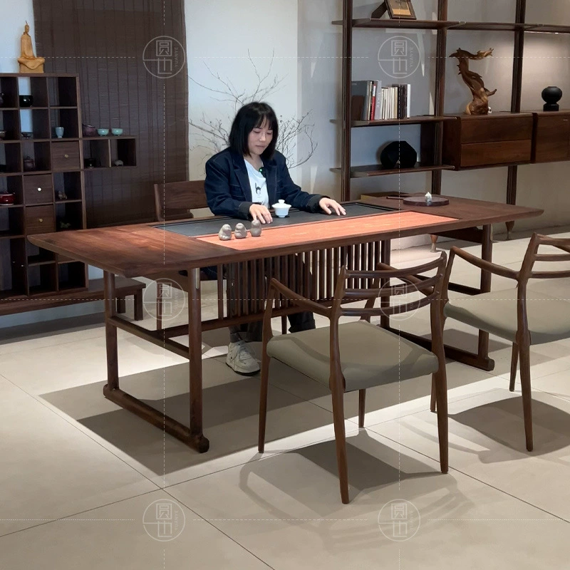 Ретро-китайский чайный столик из черного ореха в североамериканском стиле, клубный домашний чайный столик, чайный поднос со встроенным цельным чайным столиком из цельного дерева