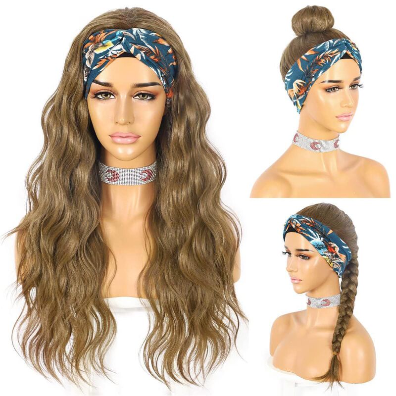 Headband Wig, Wavy Wig Base, Long Wavy Brown Headband Wig, Suitable for Women, Natural Appearance
