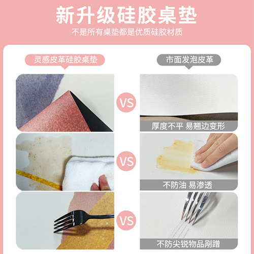 Light Luxury Retro High-End Leather Silicone Tablecloth Heatproof Waterproof Oilproof Wash-Free Dining Mat Coffee Table Mat Rectangle