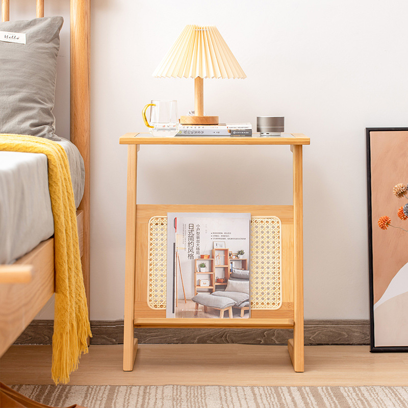 Mesa de noche de ratán simple hogar dormitorio Changhong mesita de noche de vidrio sala de estar japonesa sofá pequeño Gabinete lateral