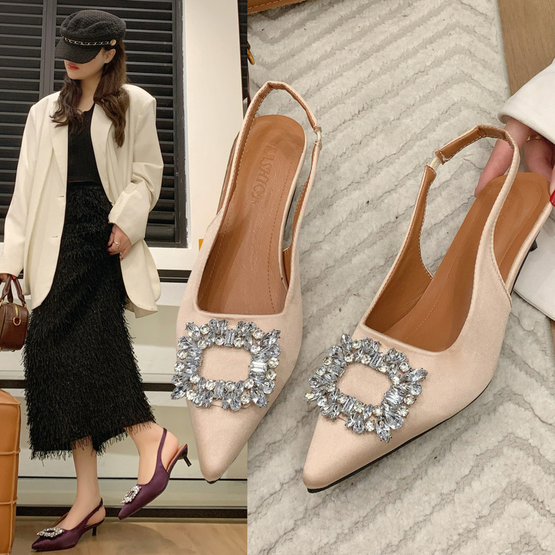 French Rhinestone Toe Sandals Fairy Shoes 2025 New Summer High-end High-heeled All-match Single-layer Shoes French Rhinestone Toe Sandals Fairy Shoes 2025 New Summer High-end High-heeled All-match Single-layer Shoes
