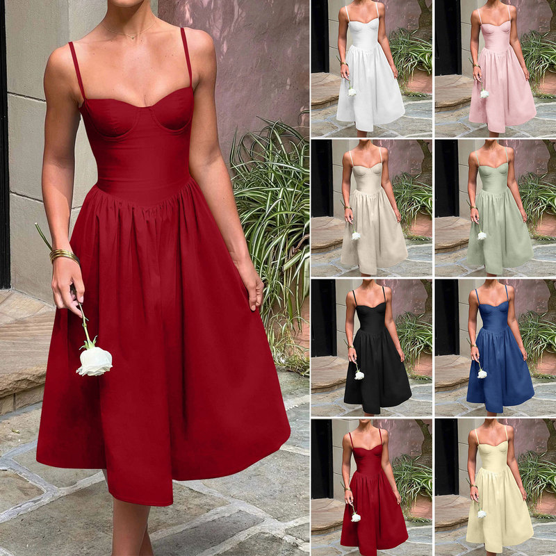 Summer Amazon Skirt New Arrival French Style Retro Long Skirt Palace Style Dopamine Wear with Sling for dress Women