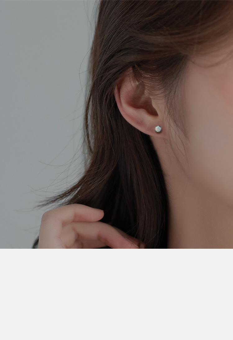 Mini Opal Earrings for Women, Titanium Steel Flat Back Studs, Screw Twist Closure, Simple Elegant Ear Jewelry detail image 13
