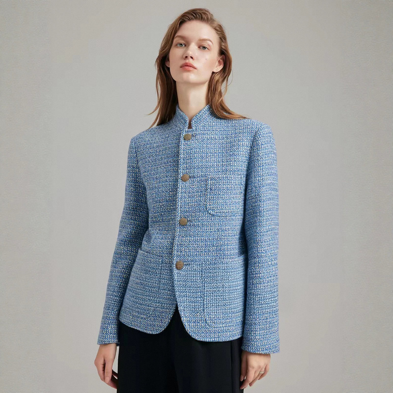 Shenzhen Old Money Style LP Luxury Chanel-Inspired Women's Tweed Wool Stand-Collar Jacket, Woven Chanel-Inspired Cross-Border LP Old