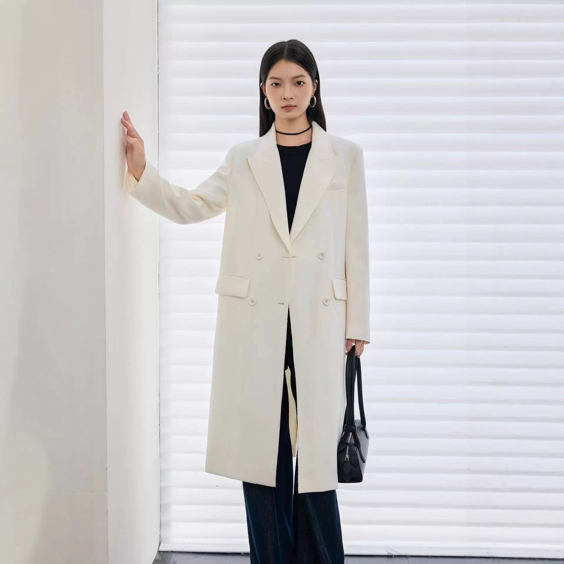 西装领单面正肩简约气质2025秋季新款100羊毛风衣外套女