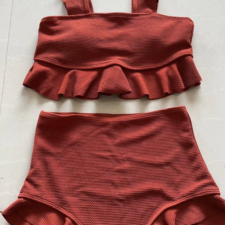 Купальники женские раздельные оптом, сплошной цвет, Новые студенты, милые трансграничные купальники, воланы, тонкий сексуальный горячий источник