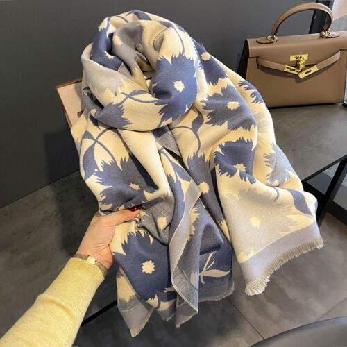 High-end sunflower pattern autumn and winter new imitation cashmere scarf for women, warm and thickened, versatile long shawl and scarf