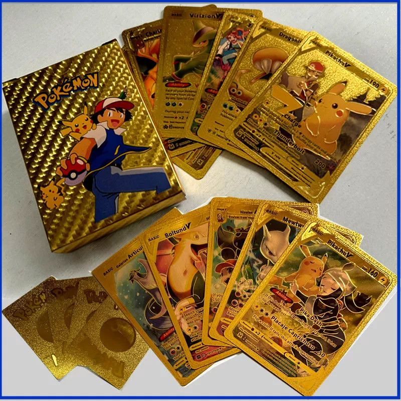 Популярные трансграничные 55 карт Pokemon с золотой фольгой, карты Pokemon, карты Pokemon Pocket Unicorn