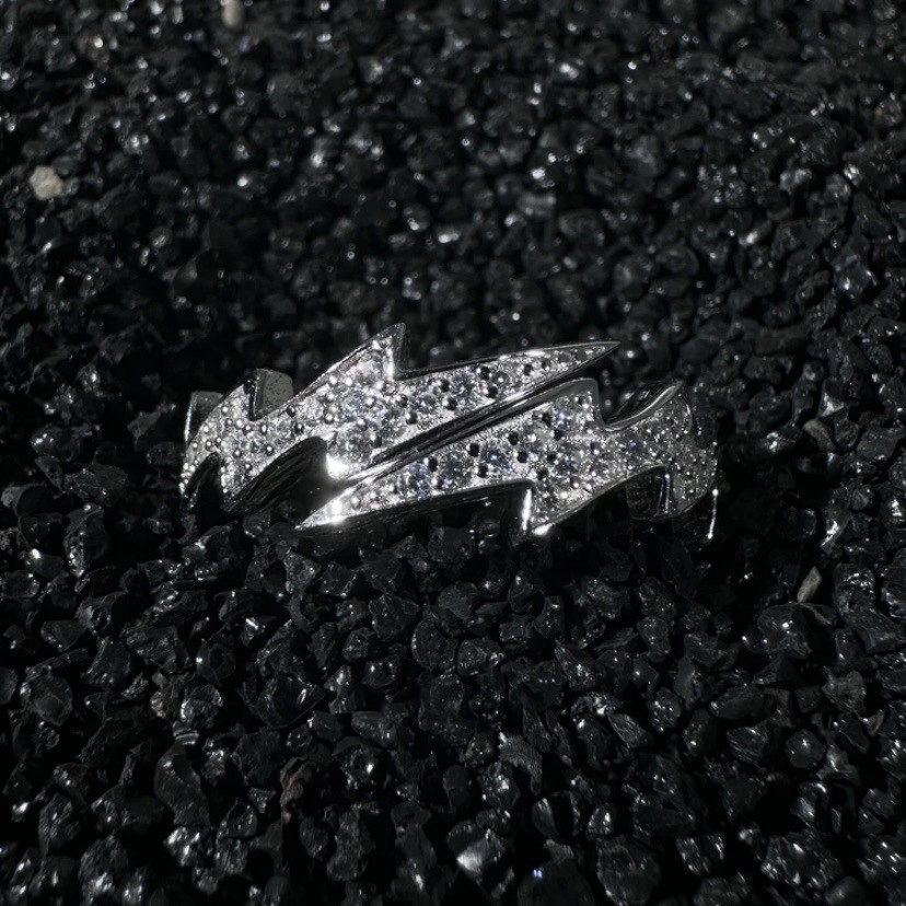 Men's Stackable Lightning Ring Full Diamond Trendy Open Band_voghion.com