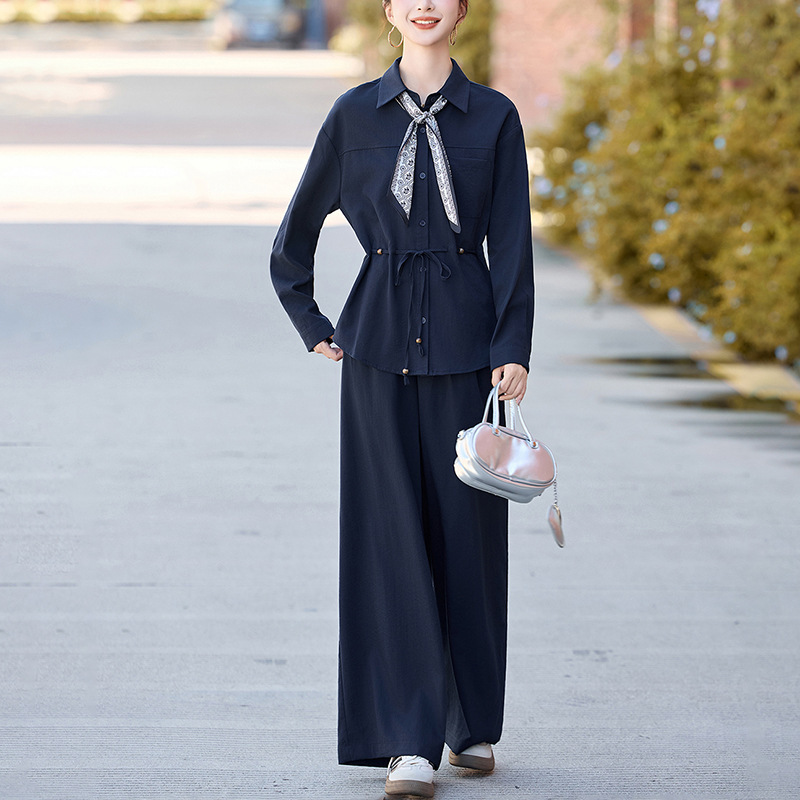 高级感两件套女装2025新款时尚气质显瘦早春秋穿搭衬衫阔腿裤套装|undefined
