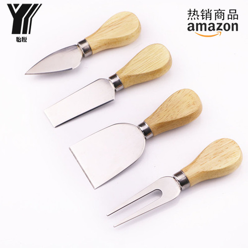 Amazon Stainless Steel Cheese Knife Set Wooden Handle Cheesecake Fork Cutter Butter Knife Mini Baking Tool