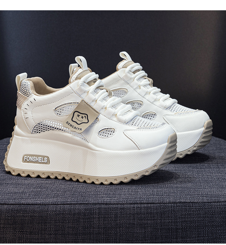 Platform White Sneakers 2025 New Style Height Increasing 8cm Small Foot Appearance Casual Versatile Color Block Mesh_vogvips.com