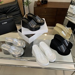 500-2~2024年夏季新款透明露趾松糕厚底防水台坡跟涼拖鞋女外穿